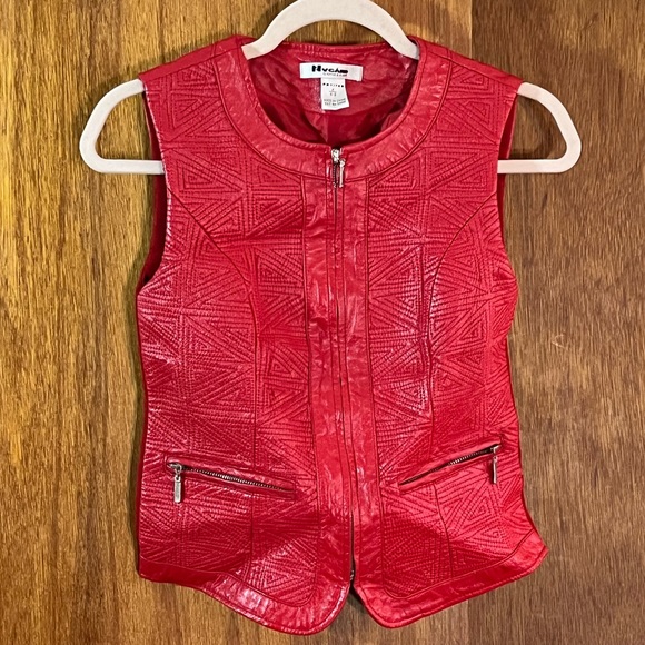 Nygard Collection Jackets & Blazers - NYGARD COLLECTION Red Leather Vest w Stretch Knit Back Sz 4P